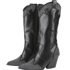 Black Studded Western Boots Sz 9